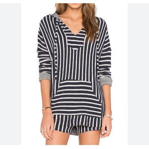 Soft Surroundings Women's Beach Hooded Pullover Petite XS Navy White Stripes
